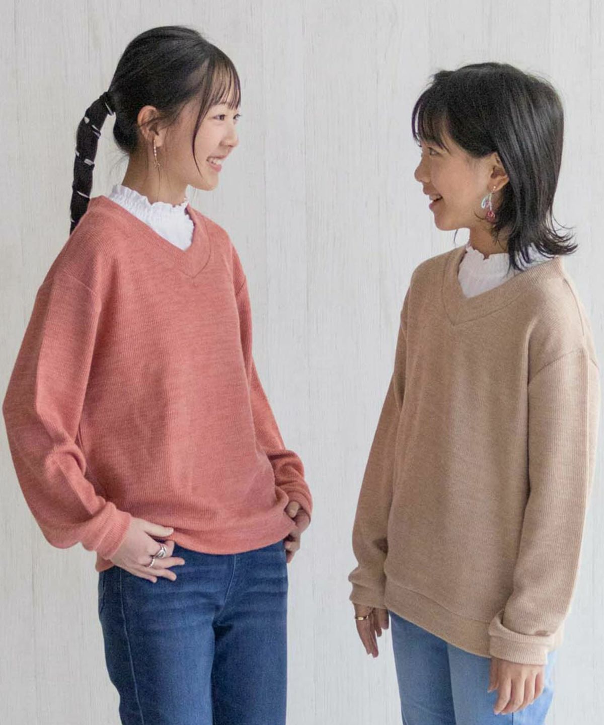 NAVY 襟フリルデザインレイヤード風ニットソー キッズ