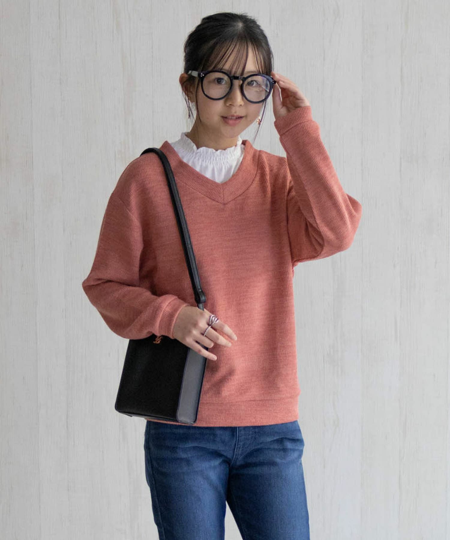 NAVY  襟フリルデザインレイヤード風ニットソー キッズ商品サムネイル-2