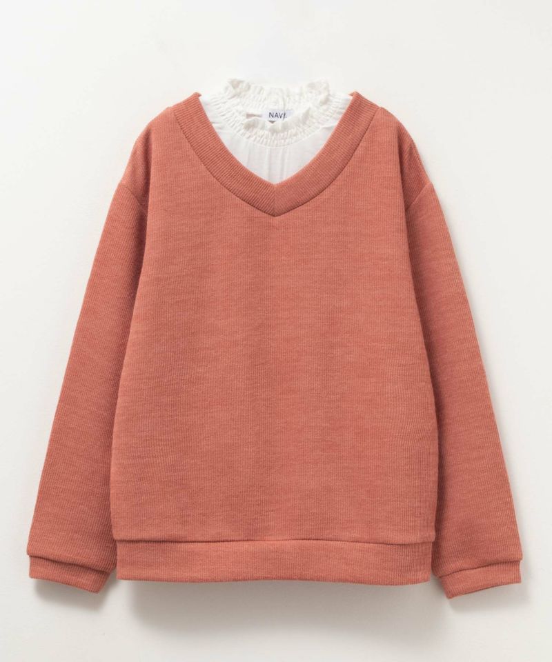 NAVY  襟フリルデザインレイヤード風ニットソー キッズ商品画像-4