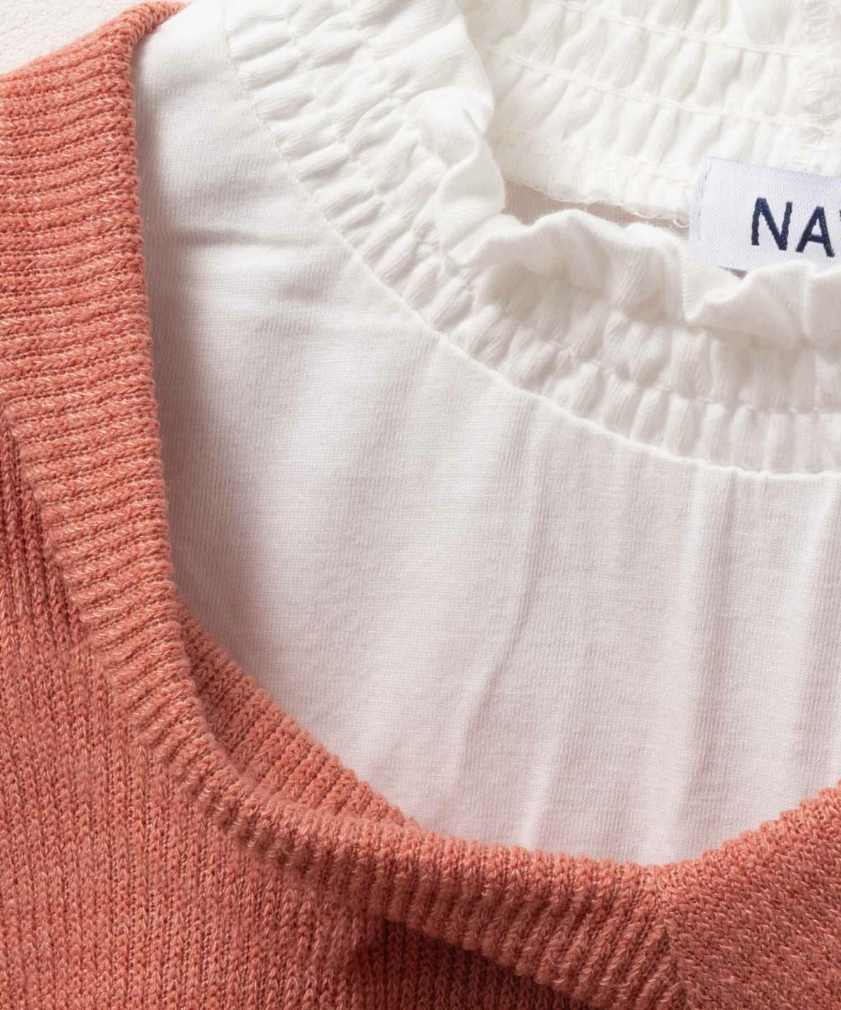 NAVY 襟フリルデザインレイヤード風ニットソー キッズ