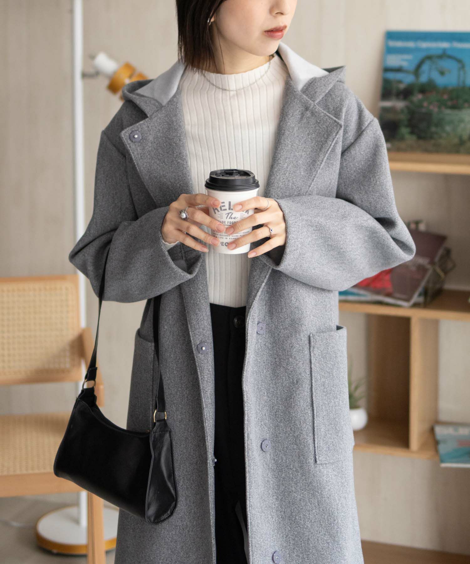 NAVY フードロングコート レディース