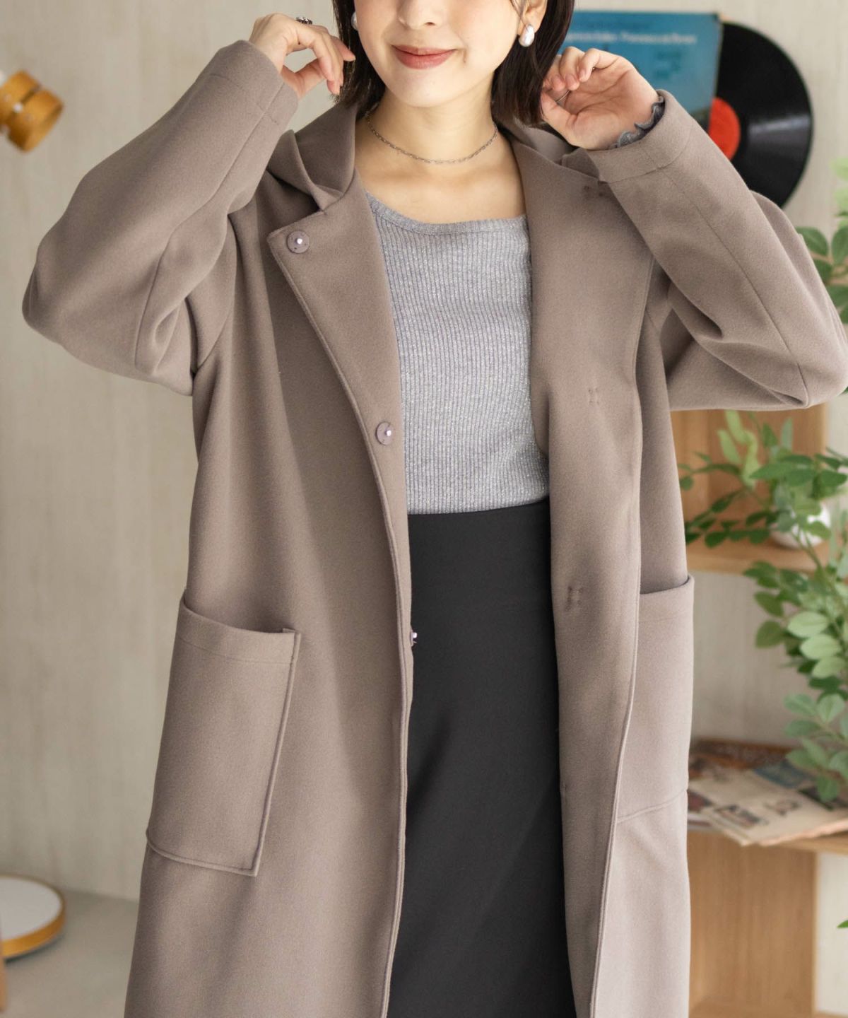 NAVY フードロングコート レディース