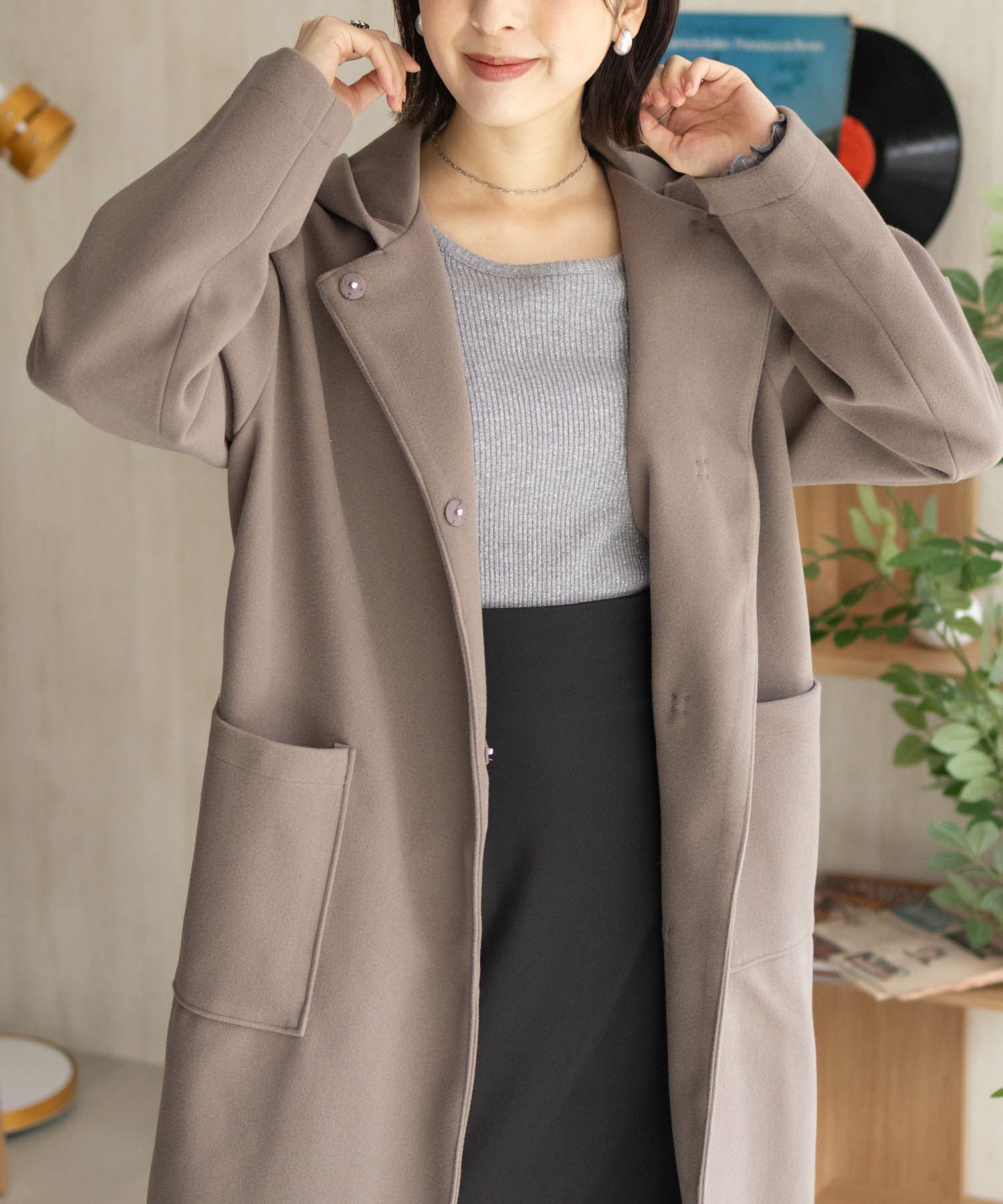 NAVY フードロングコート レディース