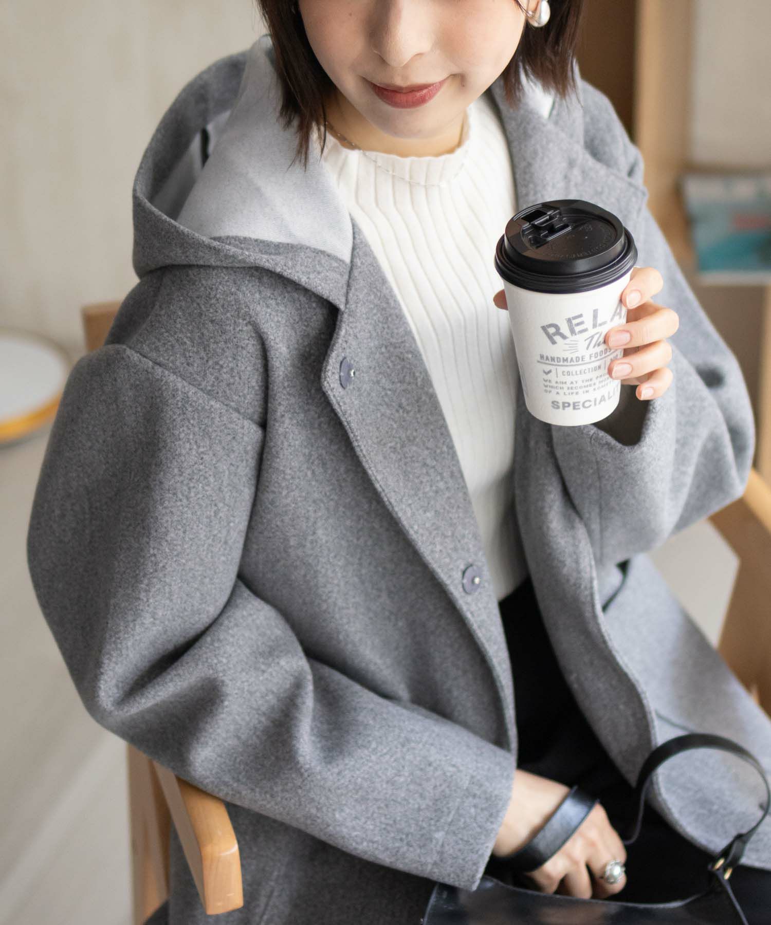 NAVY フードロングコート レディース