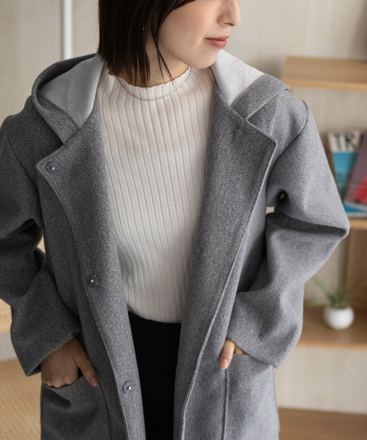 NAVY フードロングコート レディース