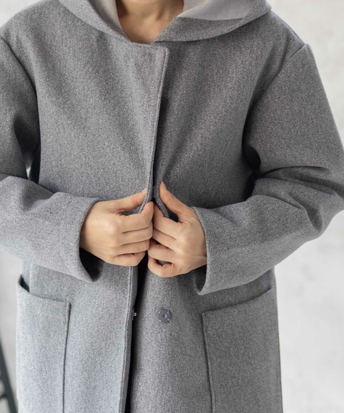 NAVY フードロングコート レディース