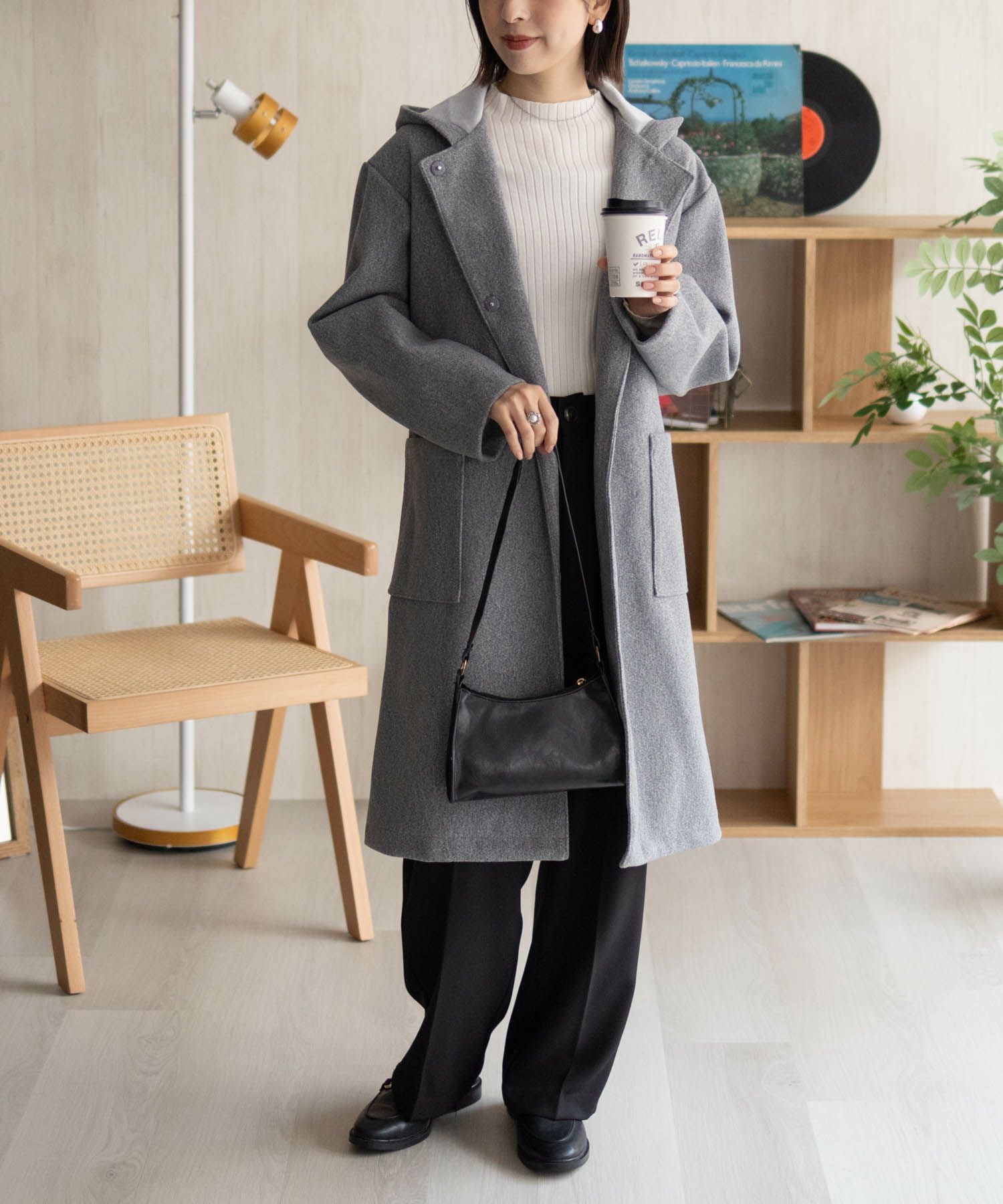 NAVY フードロングコート レディース