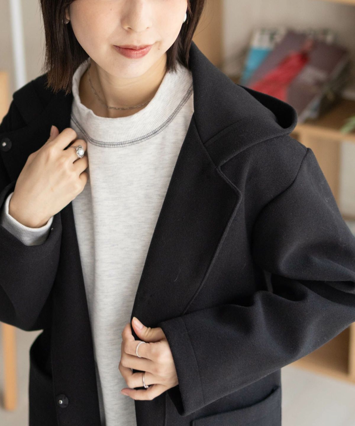 NAVY フードロングコート レディース