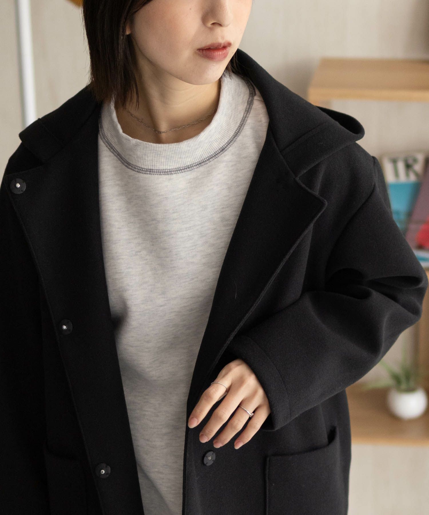 NAVY フードロングコート レディース