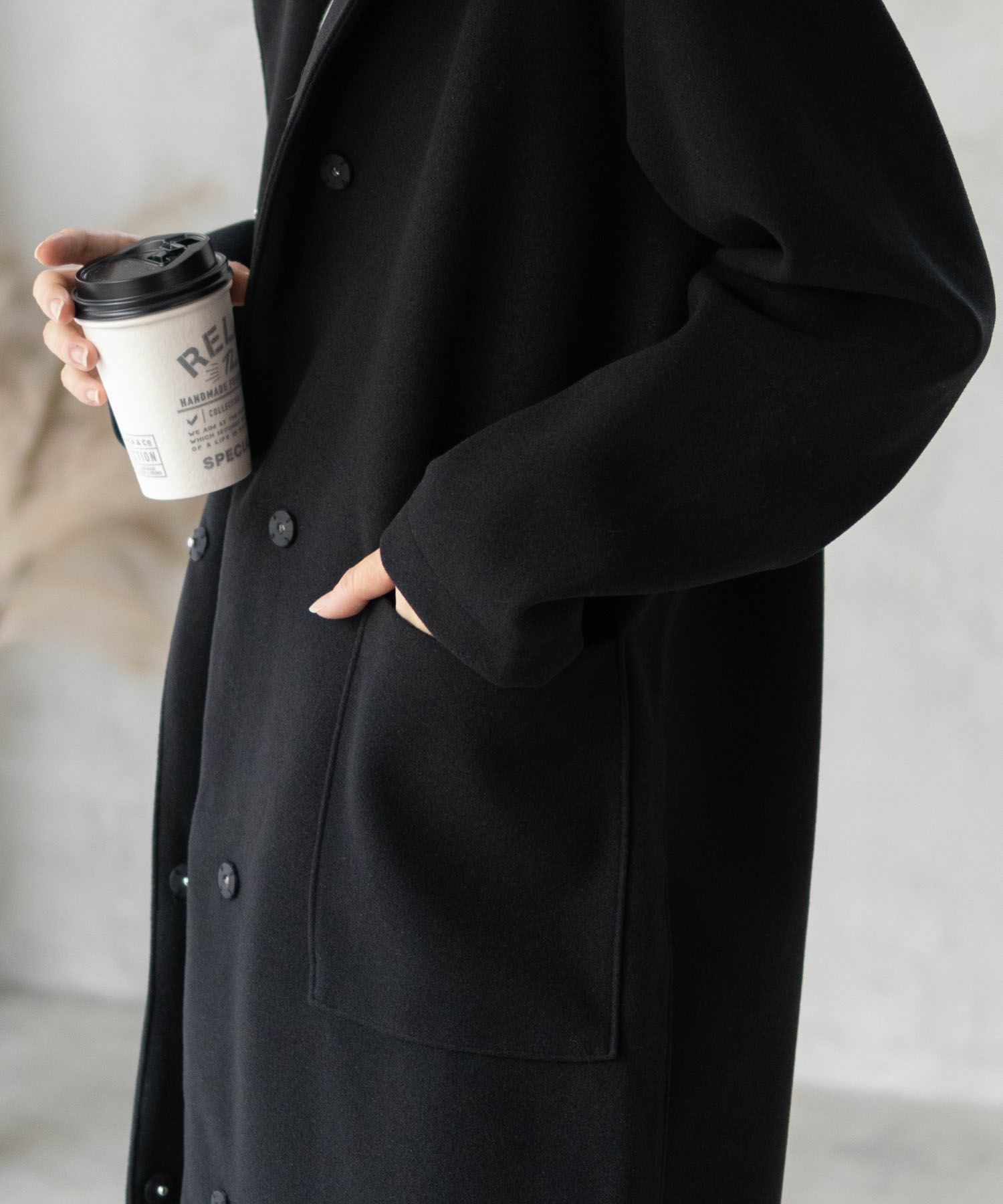 NAVY フードロングコート レディース