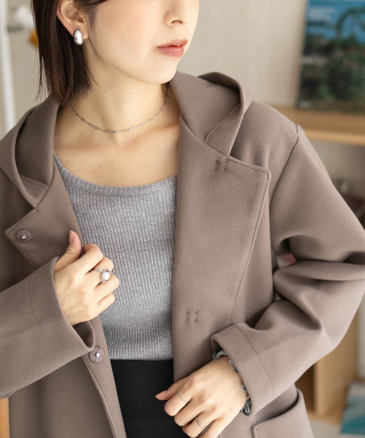 NAVY フードロングコート レディース