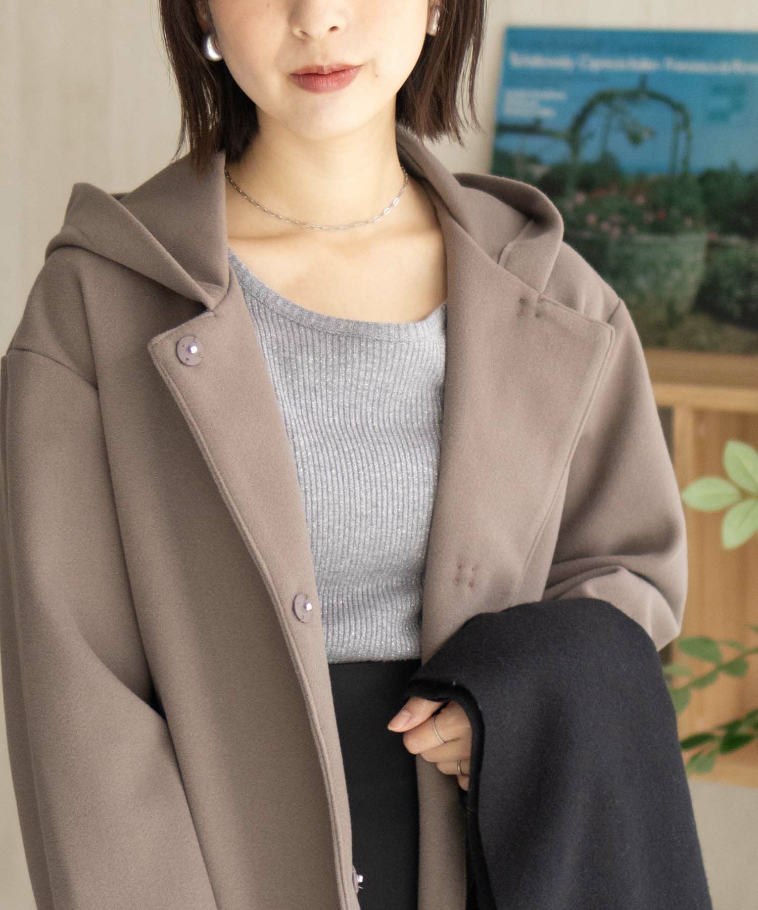 NAVY フードロングコート レディース