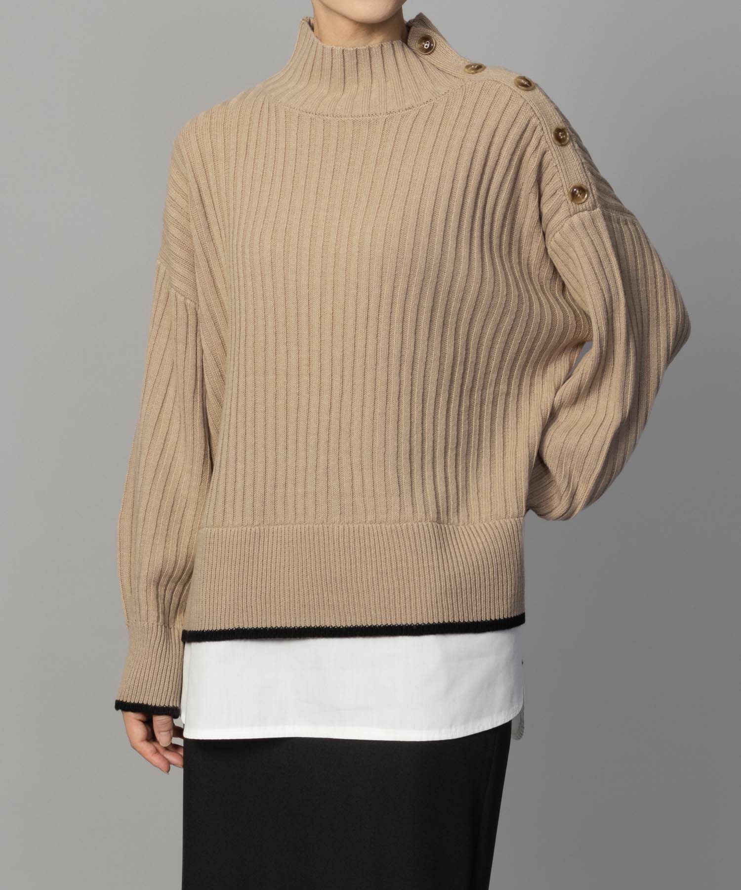 [さらに50%OFF]nAvy 肩ボタンフェイクレイヤードハイネックニットプルオーバー レディース商品サムネイル-5