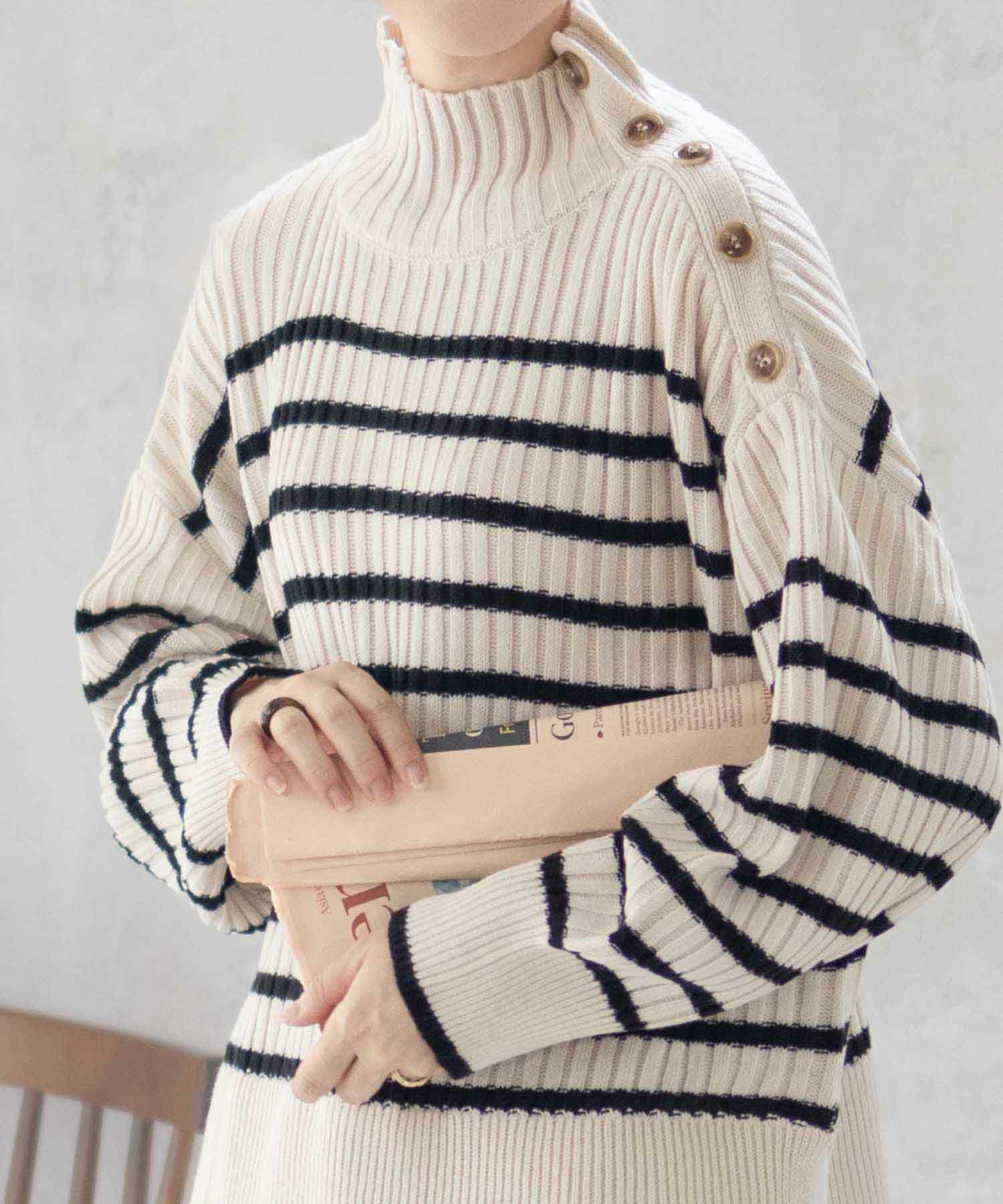 [さらに50%OFF]nAvy 肩ボタンフェイクレイヤードハイネックニットプルオーバー レディース商品画像-6