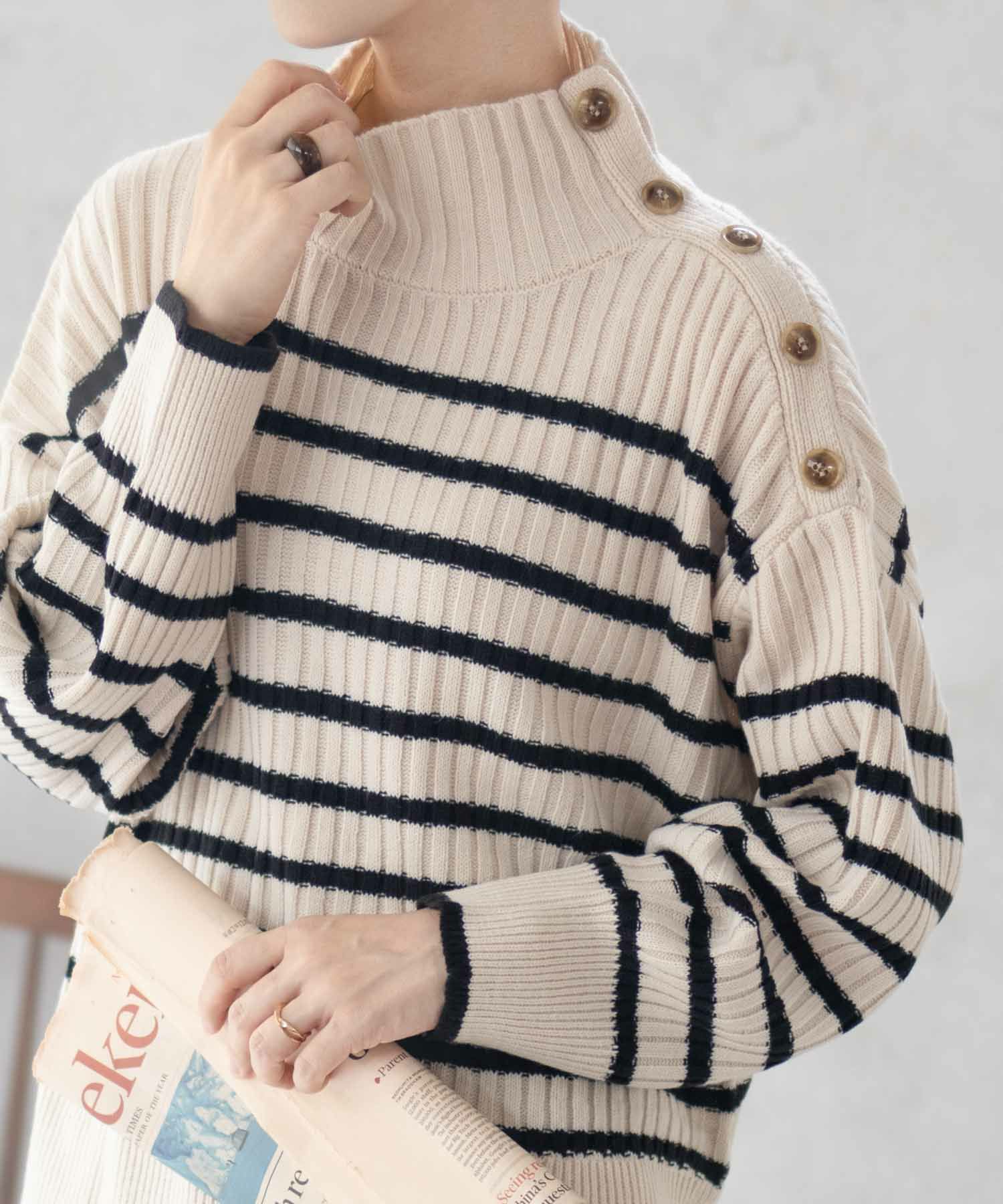 [期間限定価格]nAvy 肩ボタンフェイクレイヤードハイネックニットプルオーバー レディース商品サムネイル-7
