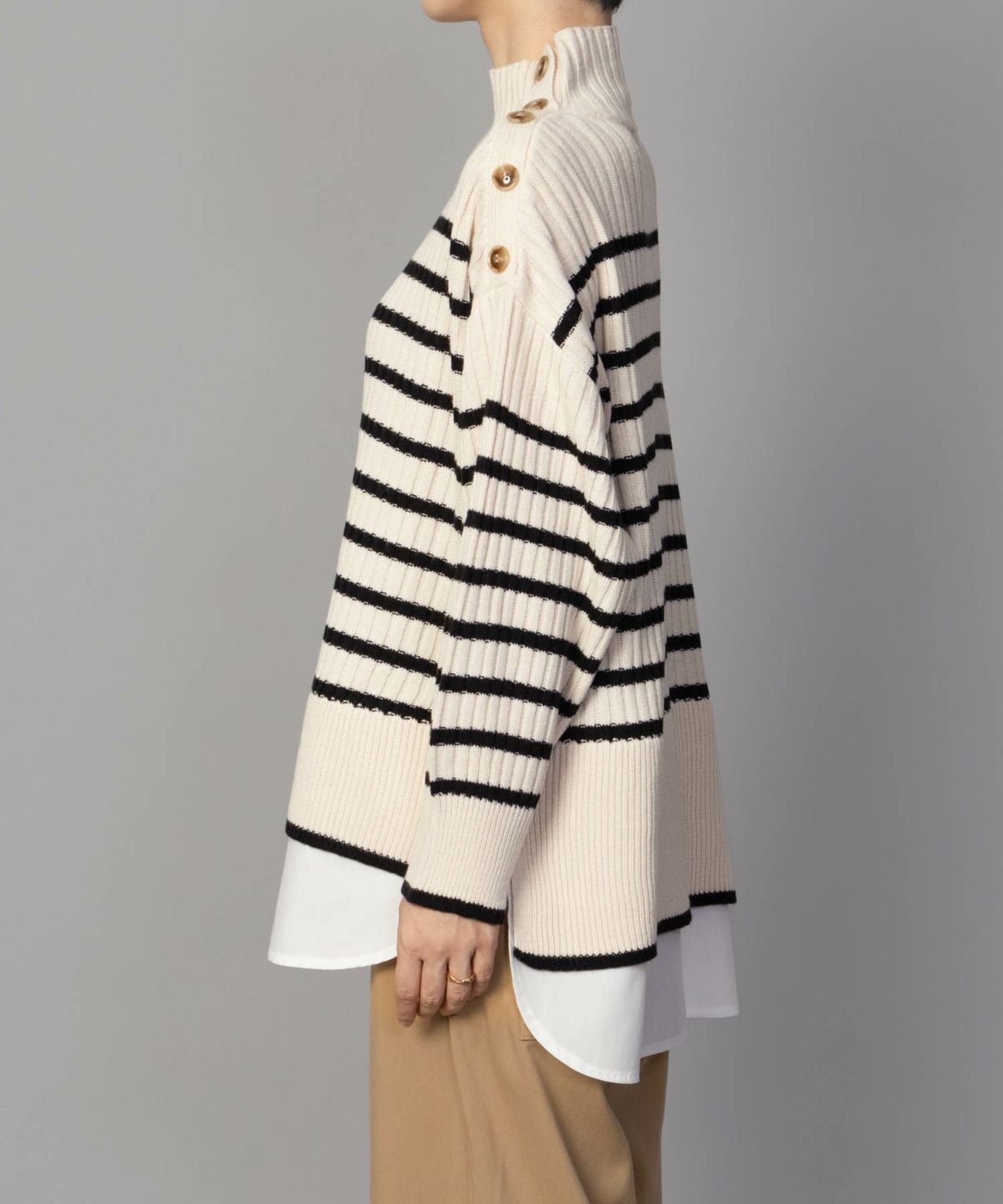 nAvy 肩ボタンフェイクレイヤードハイネック レディース