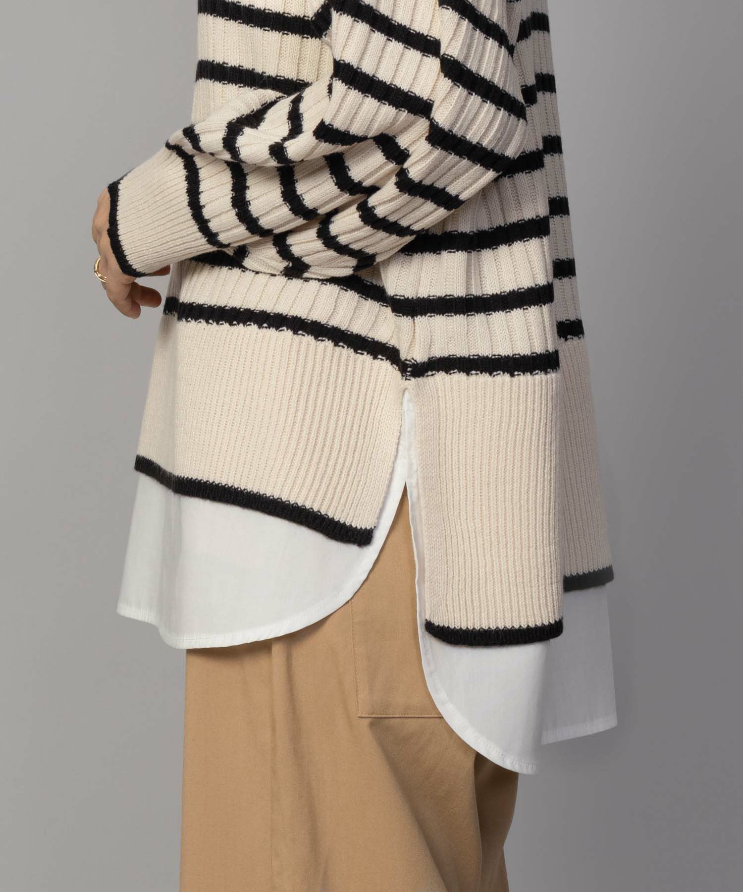 [さらに50%OFF]nAvy 肩ボタンフェイクレイヤードハイネックニットプルオーバー レディース商品画像-13