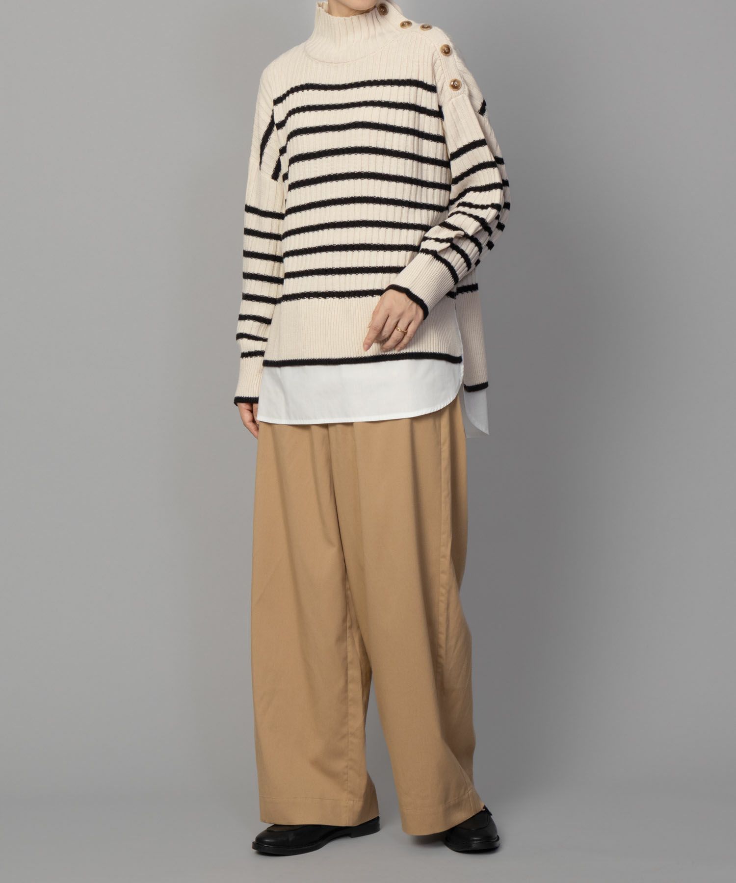 [さらに50%OFF]nAvy 肩ボタンフェイクレイヤードハイネックニットプルオーバー レディース商品サムネイル-14