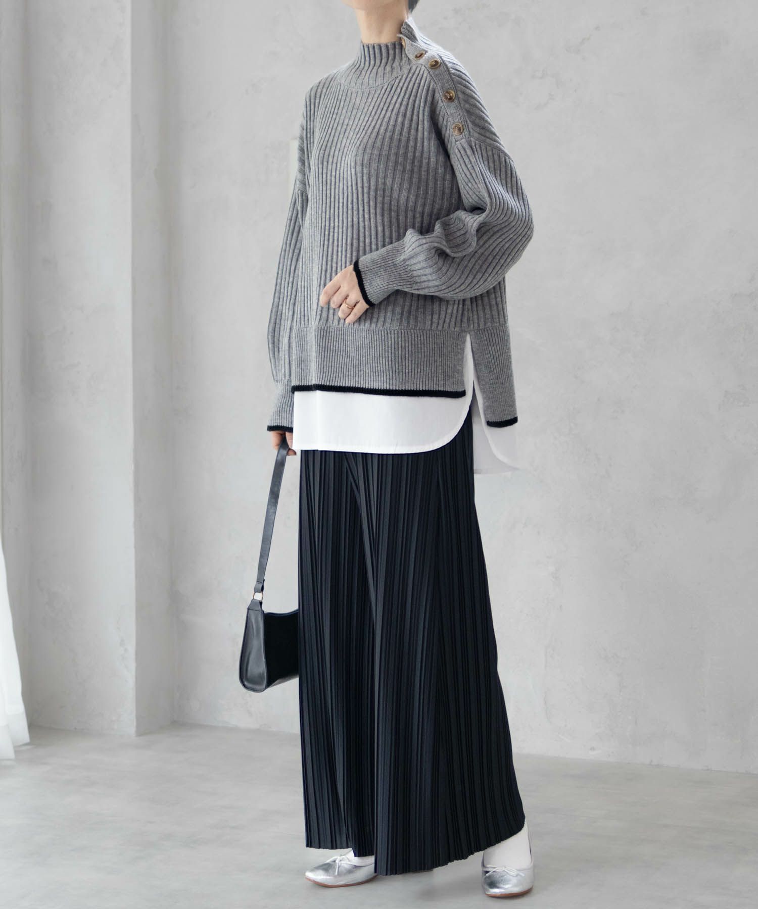 [さらに50%OFF]nAvy 肩ボタンフェイクレイヤードハイネックニットプルオーバー レディース商品画像-15