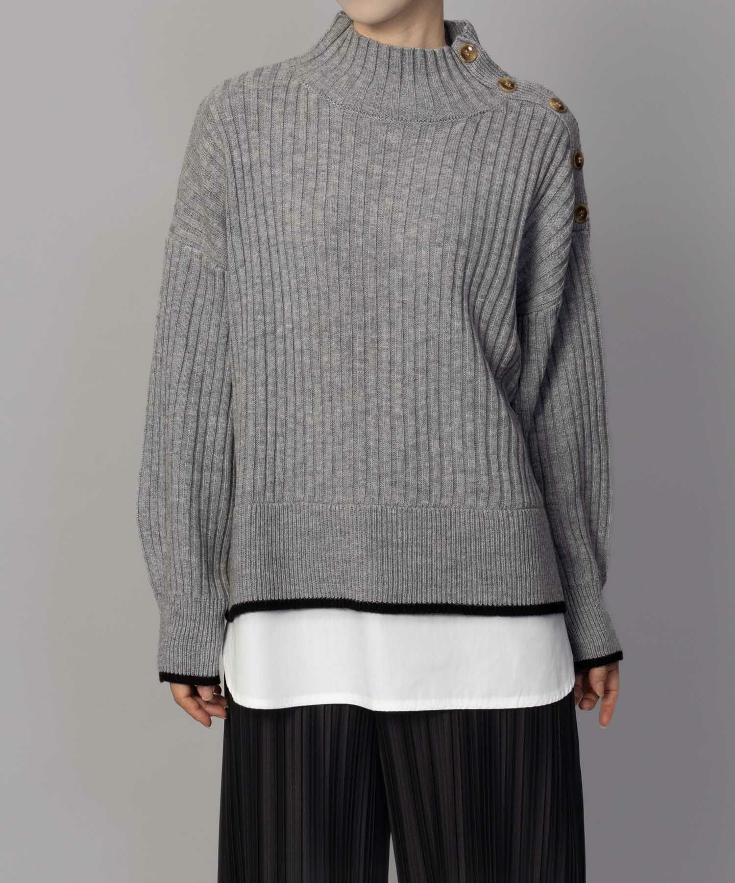 [さらに50%OFF]nAvy 肩ボタンフェイクレイヤードハイネックニットプルオーバー レディース商品画像-16