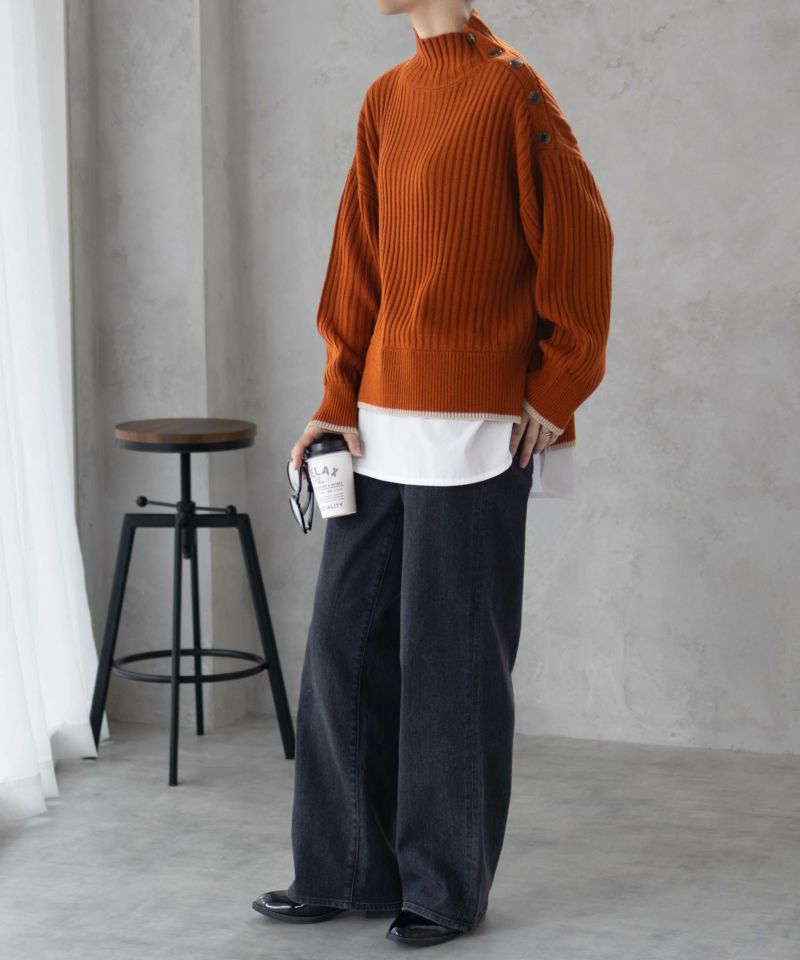 nAvy 肩ボタンフェイクレイヤードハイネックニットプルオーバー レディース商品画像-18