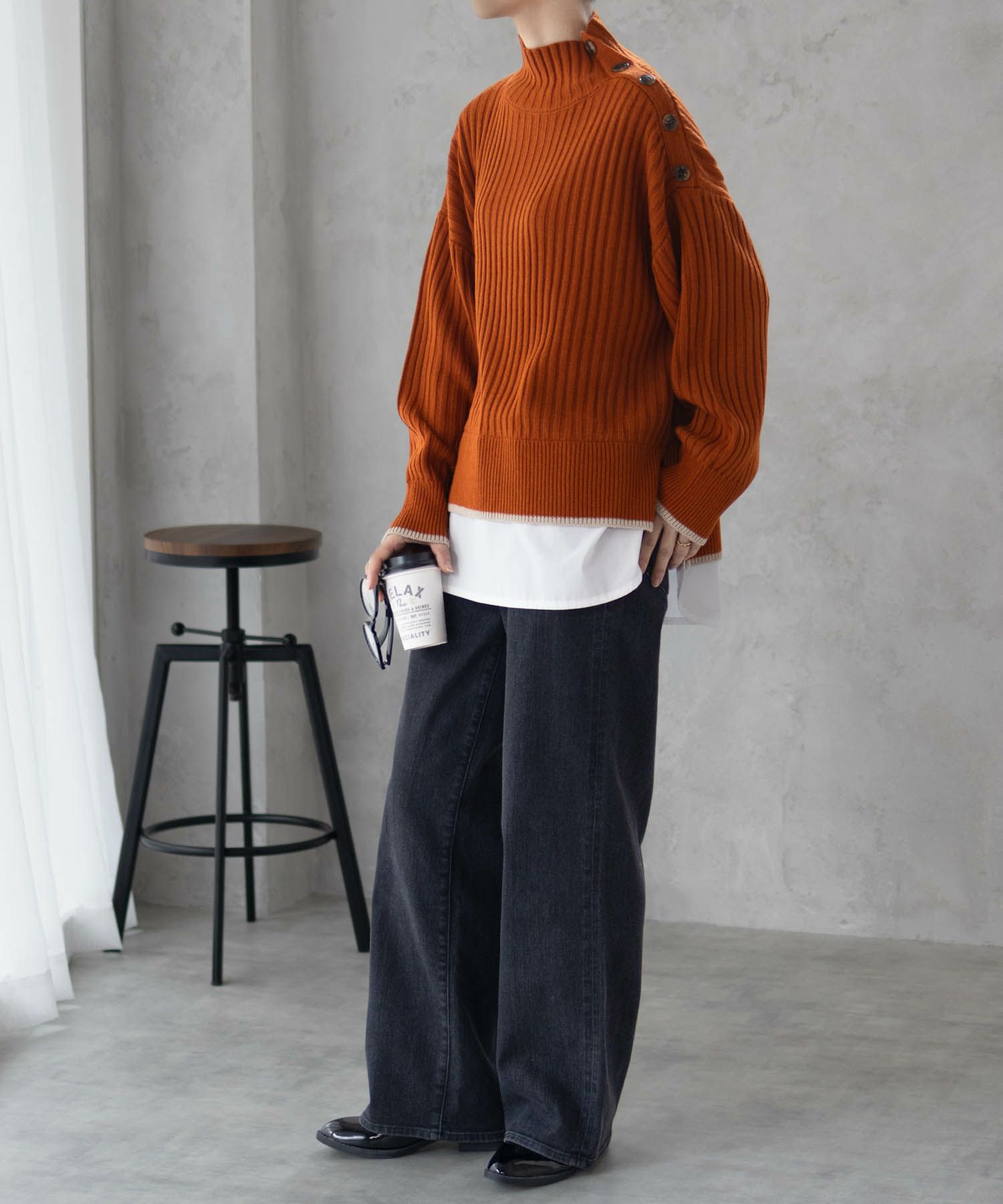 [さらに50%OFF]nAvy 肩ボタンフェイクレイヤードハイネックニットプルオーバー レディース商品画像-18