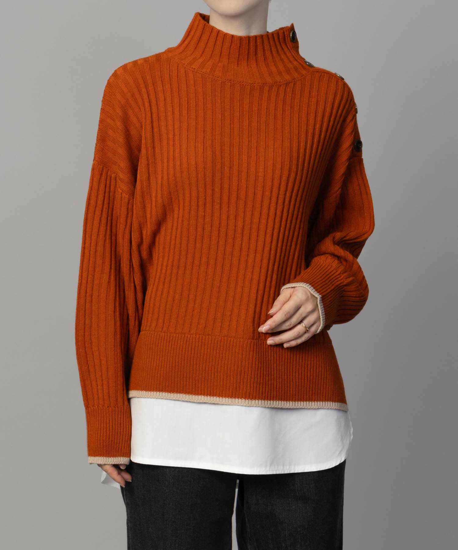 [さらに50%OFF]nAvy 肩ボタンフェイクレイヤードハイネックニットプルオーバー レディース商品画像-20