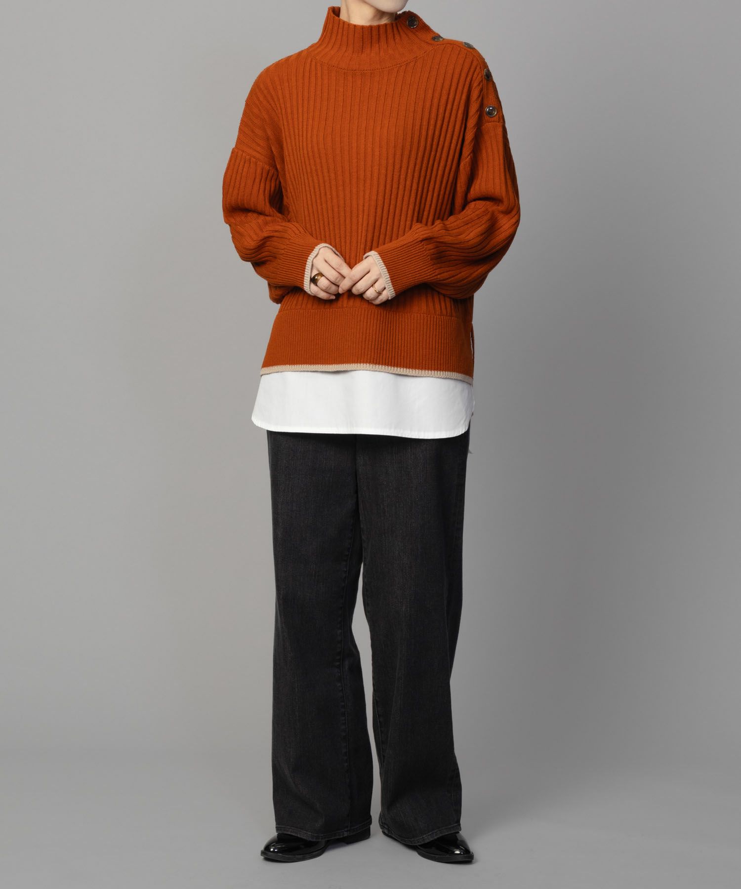 [さらに50%OFF]nAvy 肩ボタンフェイクレイヤードハイネックニットプルオーバー レディース商品サムネイル-21