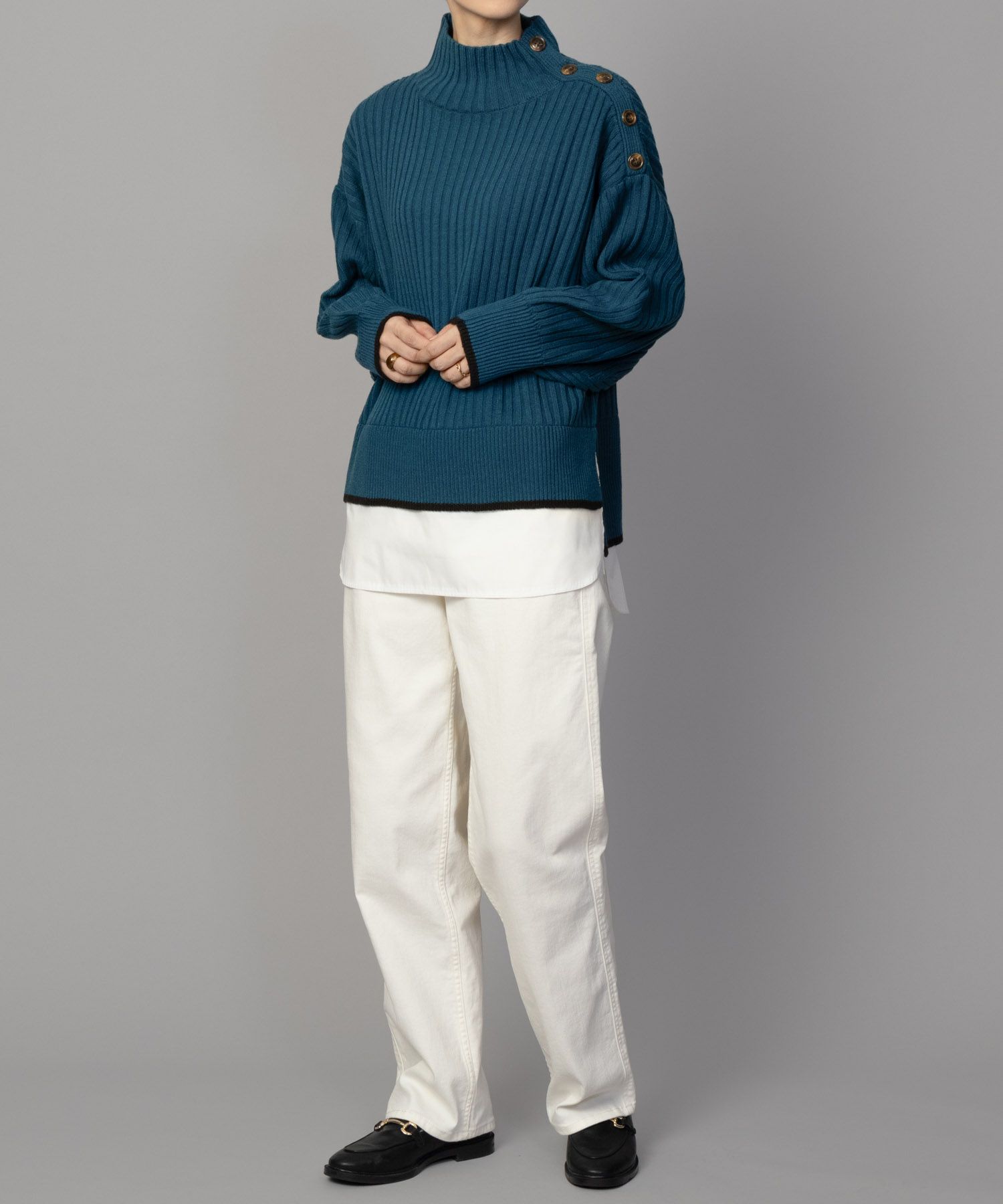 [さらに50%OFF]nAvy 肩ボタンフェイクレイヤードハイネックニットプルオーバー レディース商品画像-25