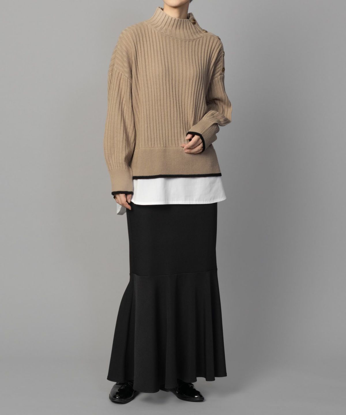 nAvy 肩ボタンフェイクレイヤードハイネック レディース