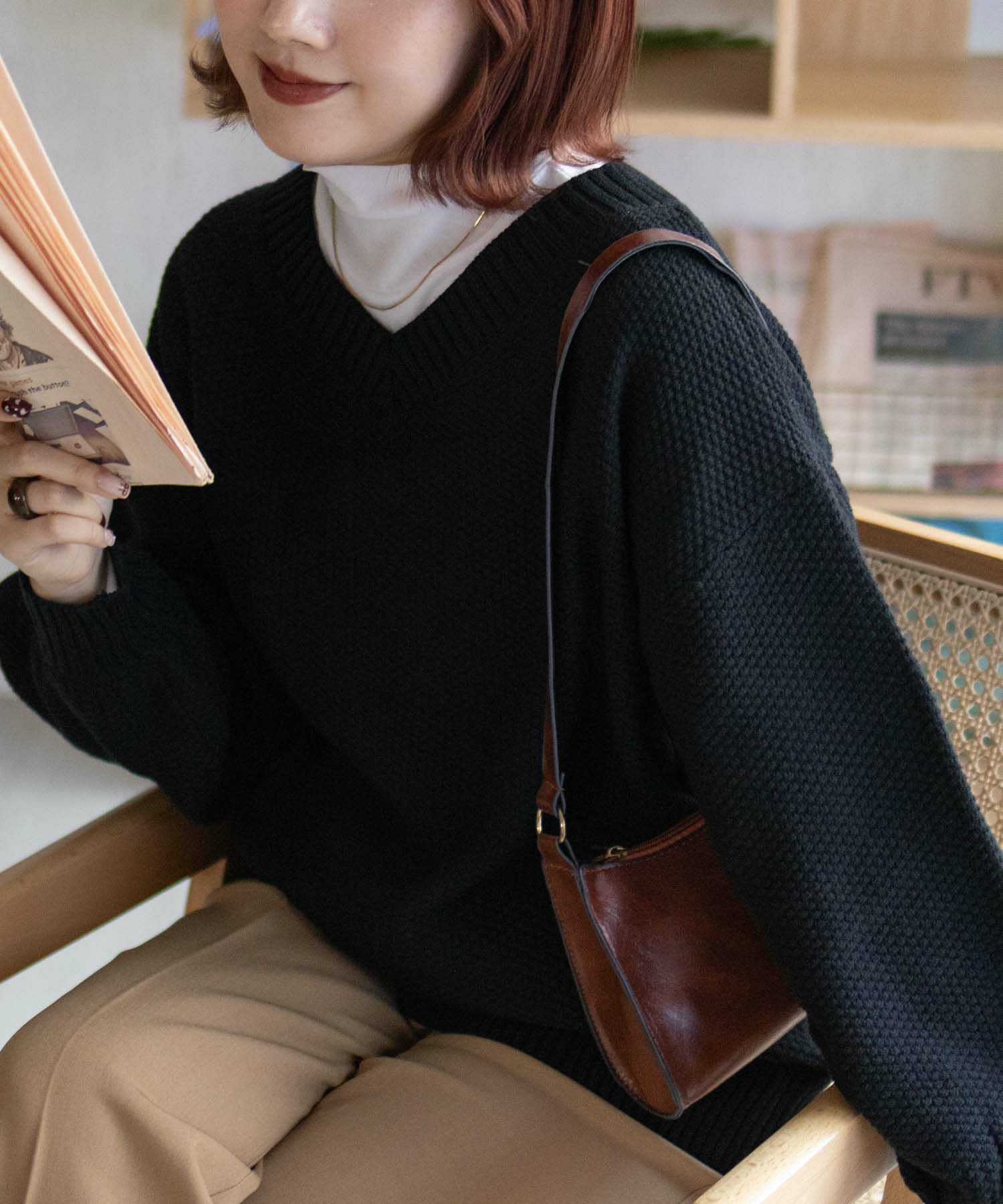 [期間限定価格]nAvy 鹿の子Vネックプルオーバーニット レディース商品画像-1