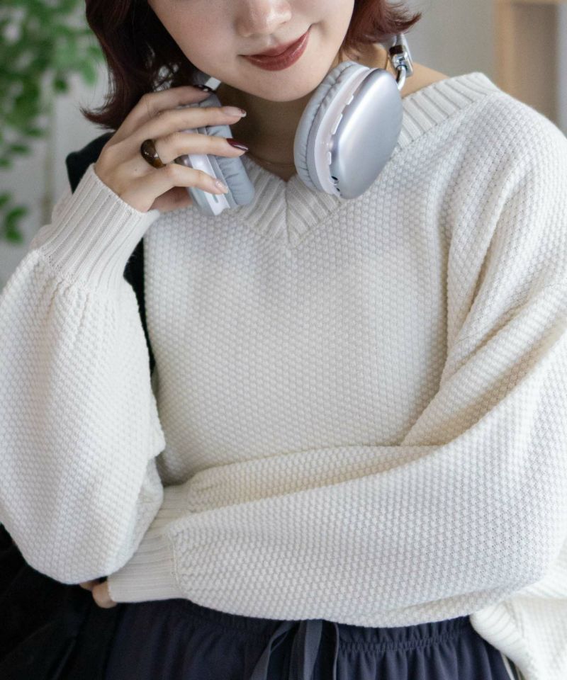 nAvy 鹿の子Vネックプルオーバーニット レディース商品画像-2