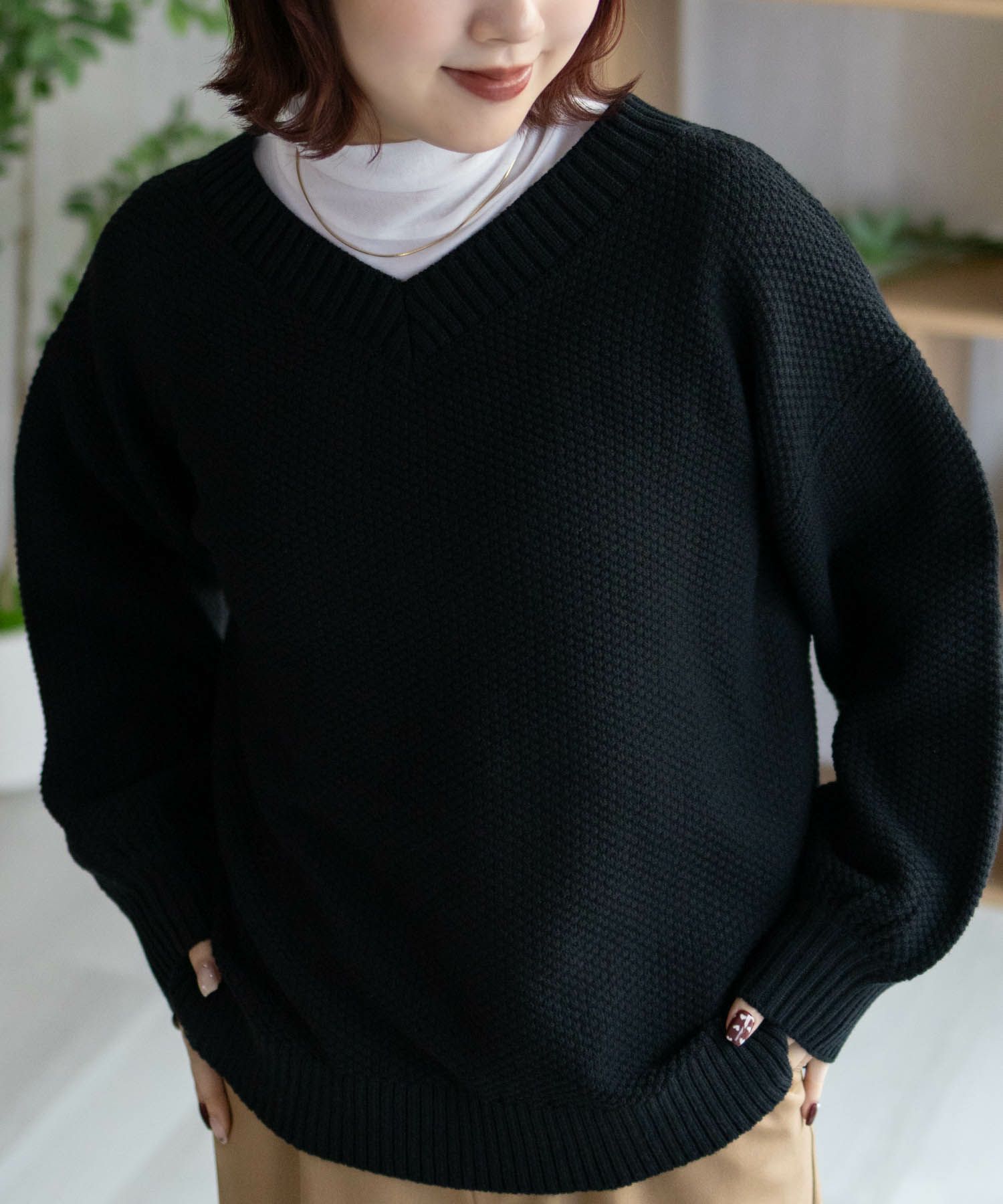 nAvy 鹿の子Vネックプルオーバーニット レディース商品画像-6