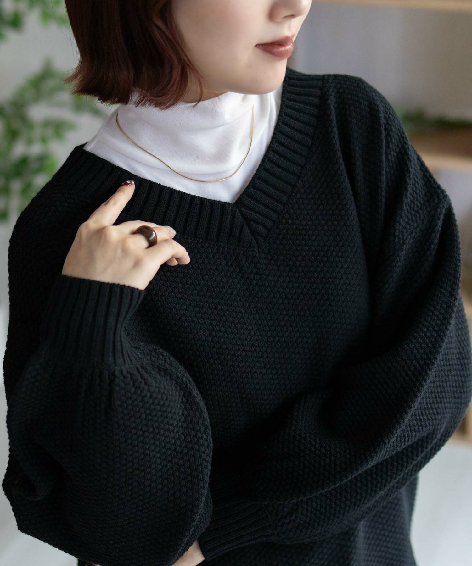 [期間限定価格]nAvy 鹿の子Vネックプルオーバーニット レディース商品画像-7