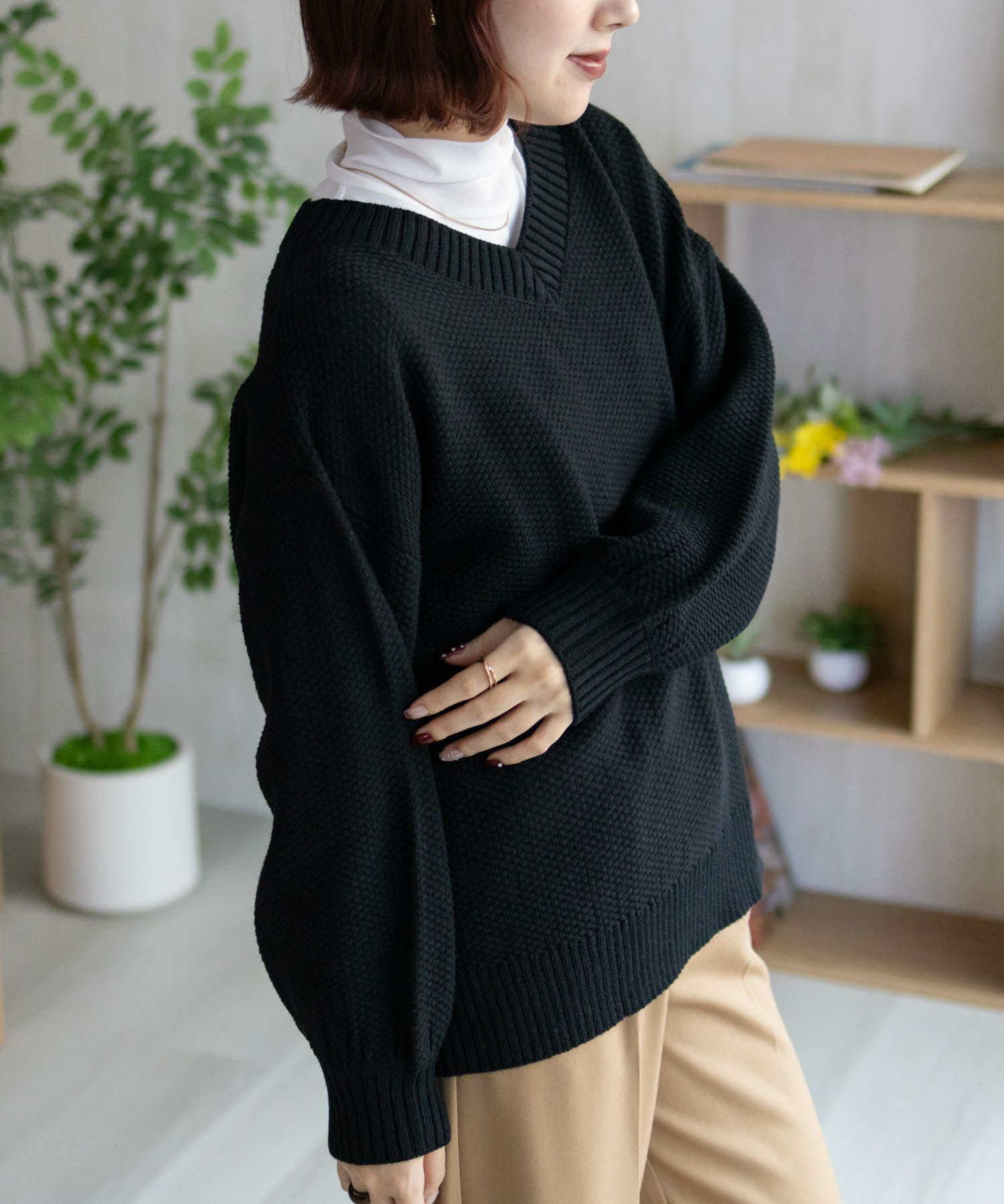 [期間限定価格]nAvy 鹿の子Vネックプルオーバーニット レディース商品画像-9