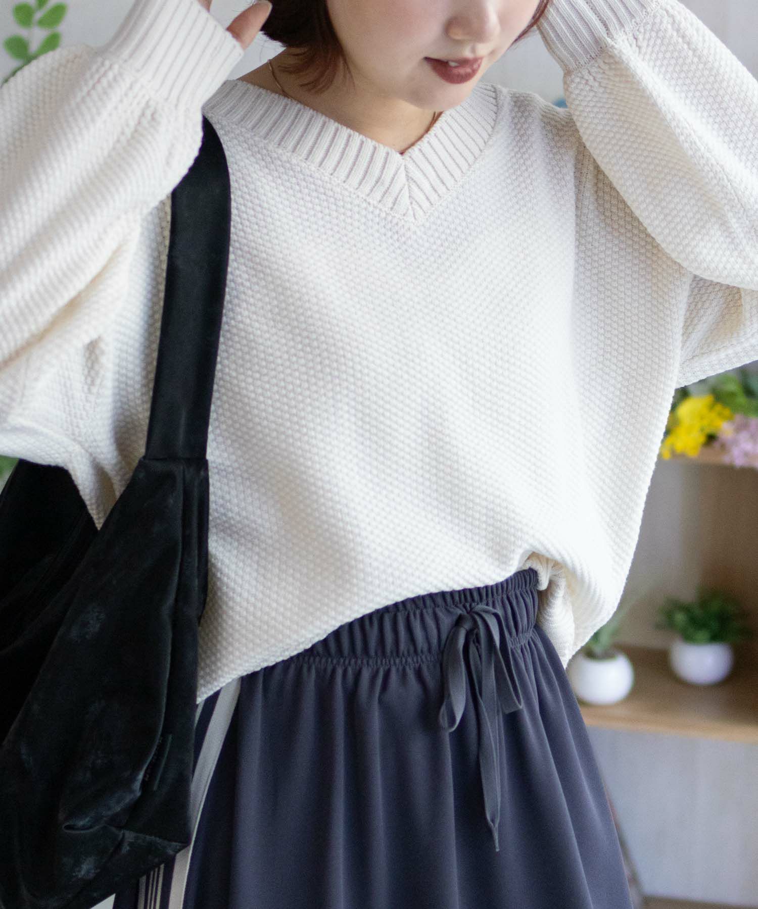 nAvy 鹿の子Vネックプルオーバー レディース