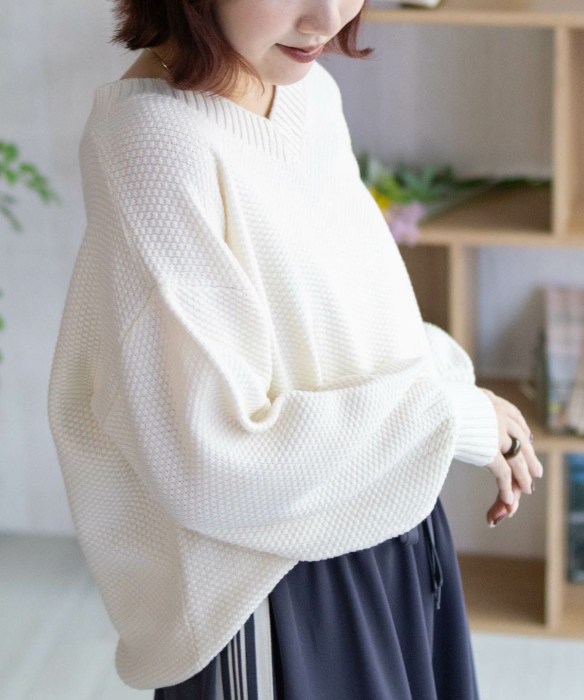 nAvy 鹿の子Vネックプルオーバー レディース