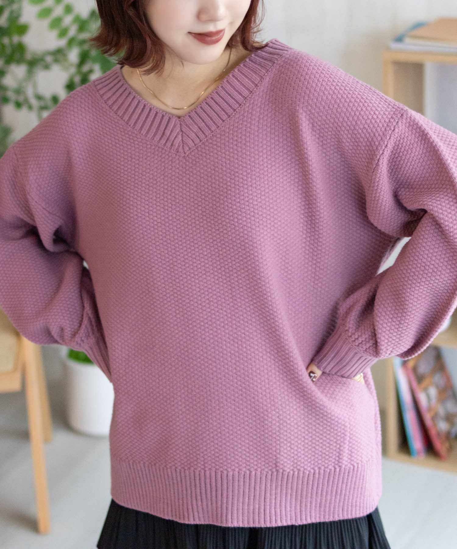 [期間限定価格]nAvy 鹿の子Vネックプルオーバーニット レディース商品画像-18