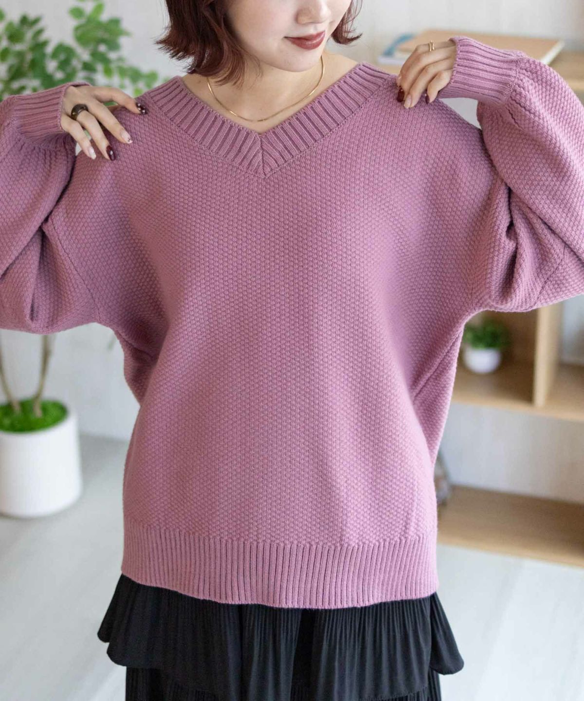 nAvy 鹿の子Vネックプルオーバー レディース