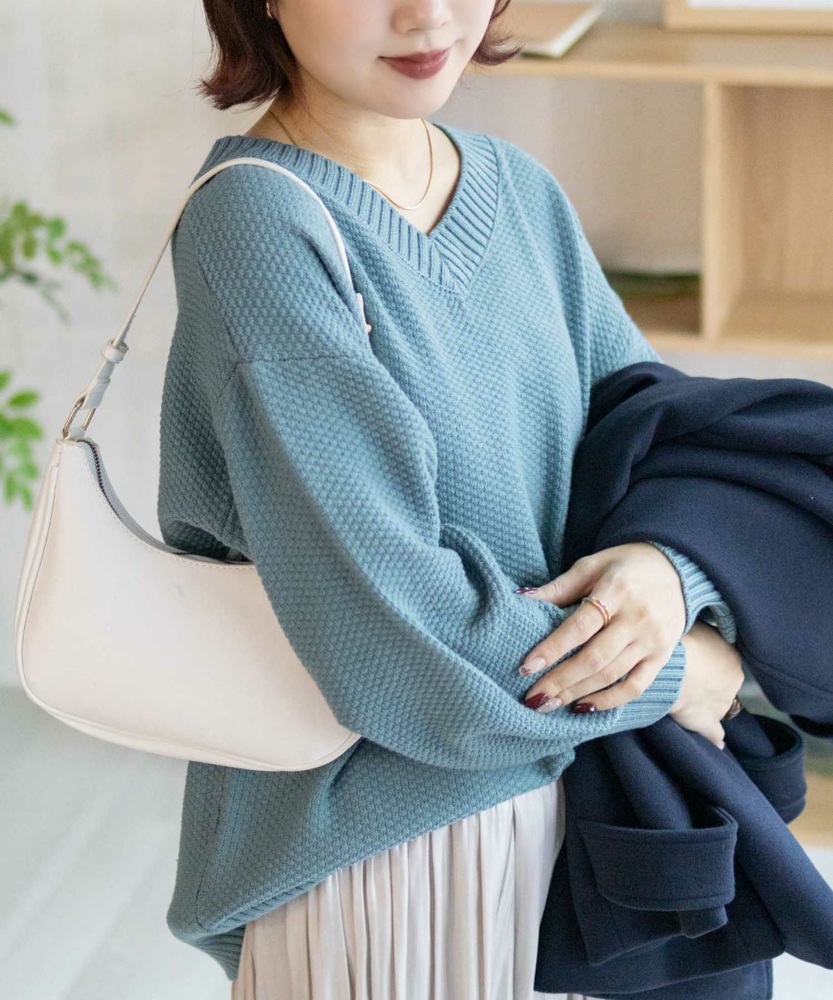 nAvy 鹿の子Vネックプルオーバー レディース