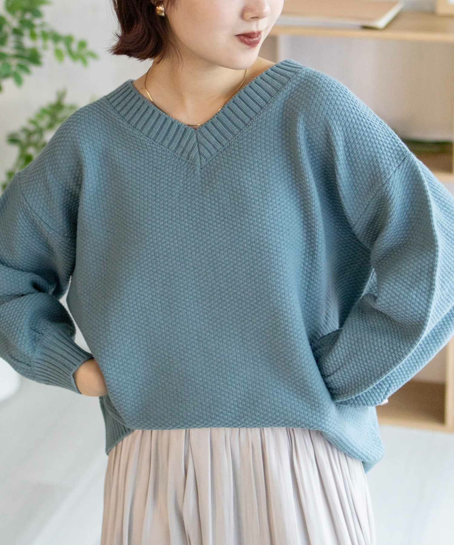 nAvy 鹿の子Vネックプルオーバー レディース