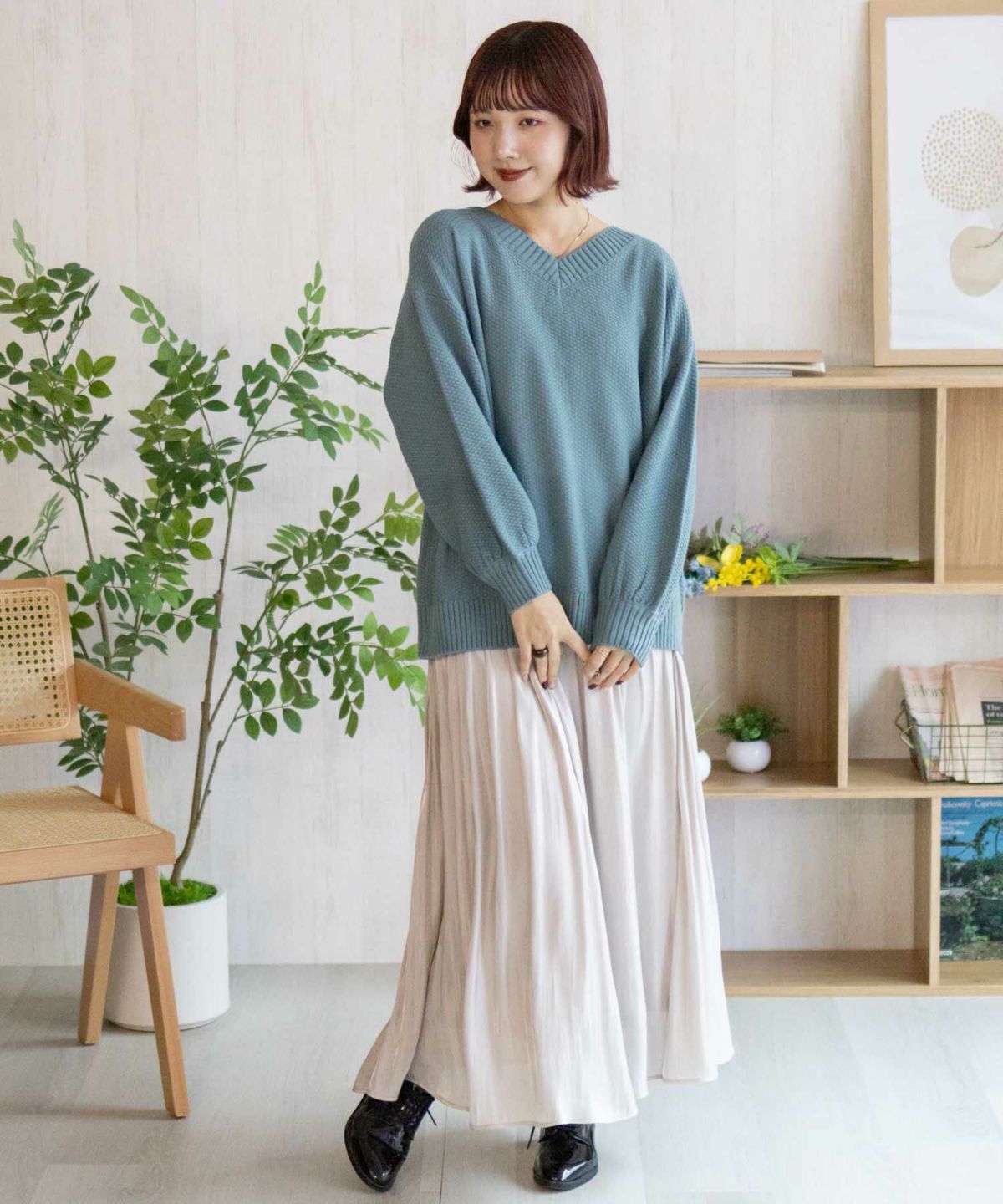 nAvy 鹿の子Vネックプルオーバー レディース