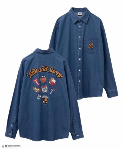 Tom and Jerry ロゴ刺繍デニムシャツ メンズ