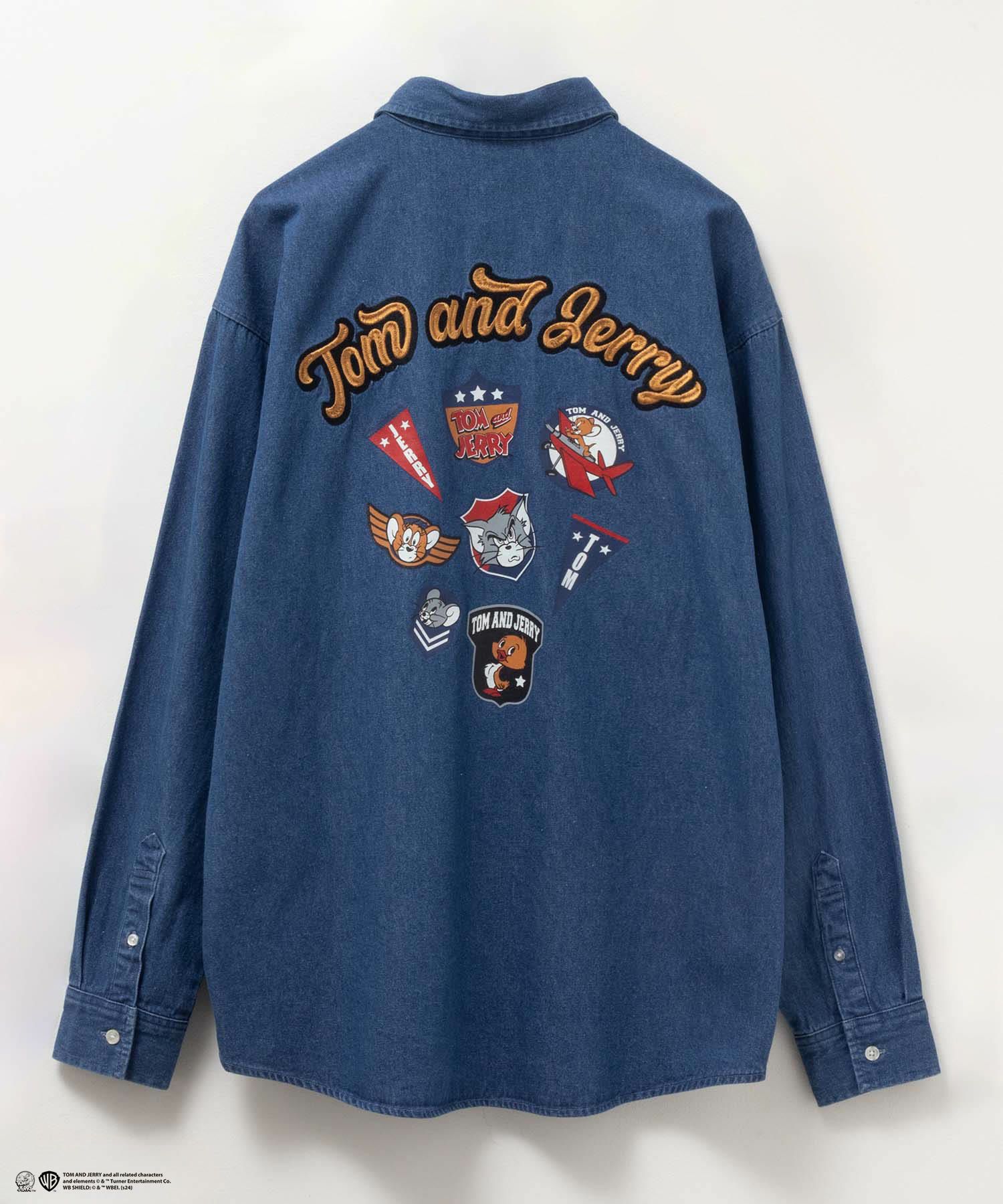 Tom and Jerry ロゴ刺繍デニムシャツ メンズ