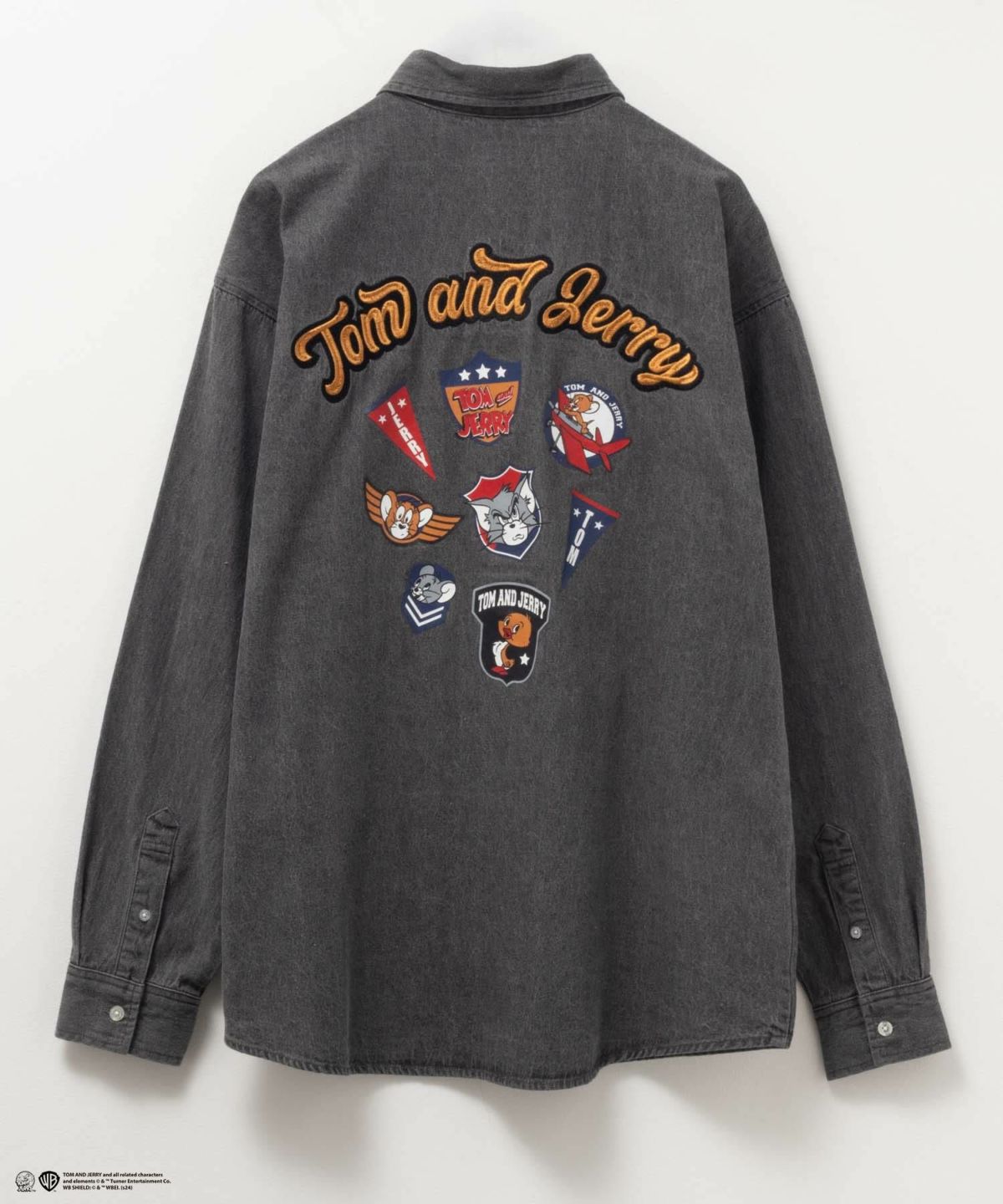 Tom and Jerry ロゴ刺繍デニムシャツ メンズ