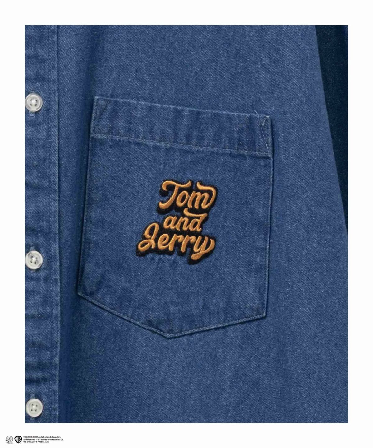 Tom and Jerry ロゴ刺繍デニムシャツ メンズ