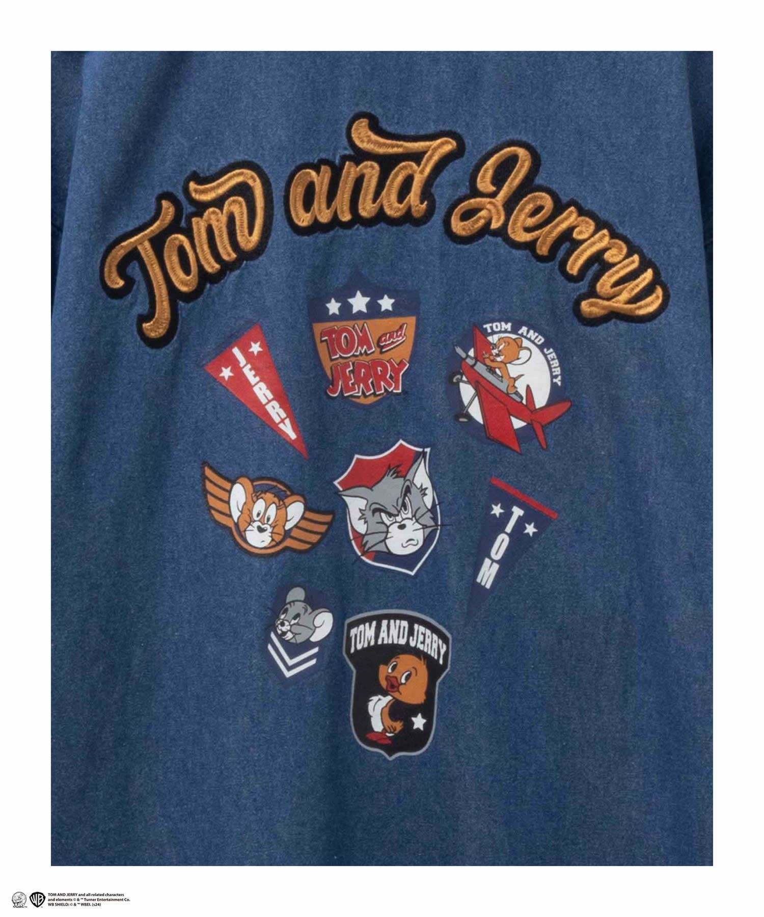 Tom and Jerry ロゴ刺繍デニムシャツ メンズ