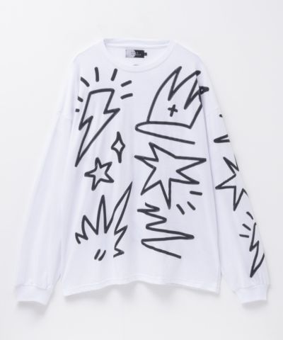 NOBLE PRODUCT  落書きプリント長袖Tシャツ メンズ