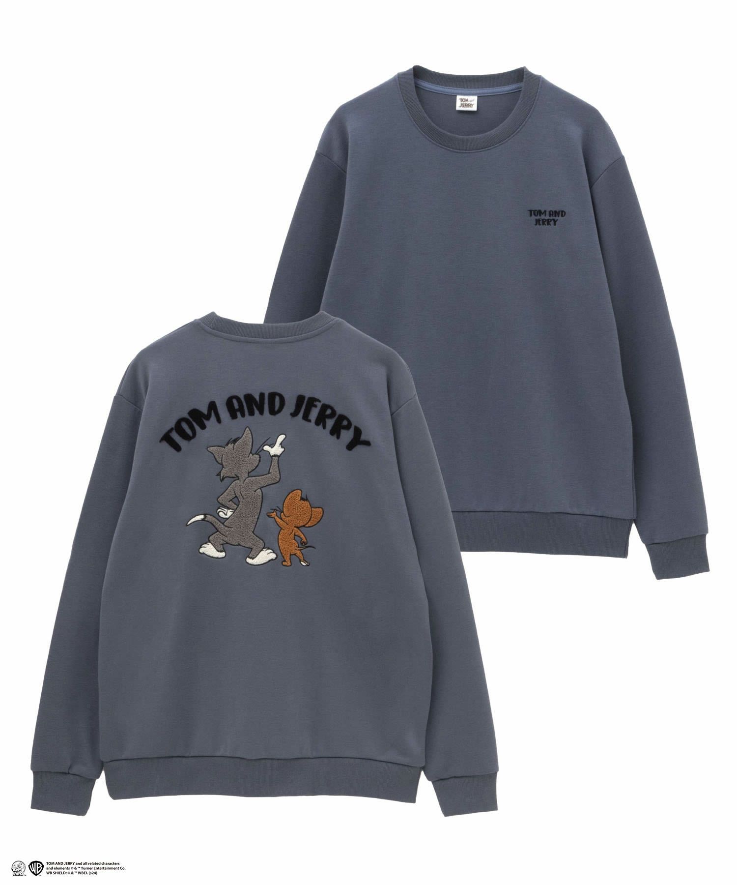 Tom and Jerry ポンチ素材 バックサガラ刺繍トレーナー メンズ