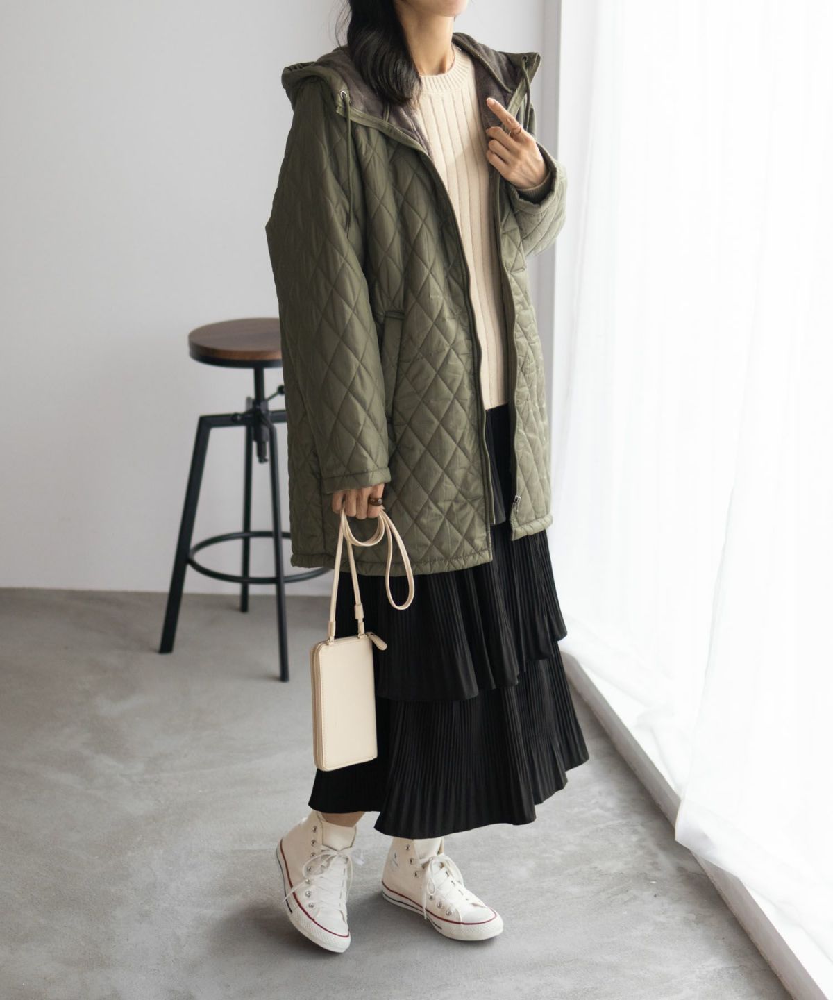 CONVERSE キルト中綿フードジャケット レディース